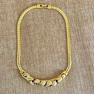 NWOT Vintage signed swan Swarovski purple clear crystal gold tone necklace